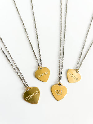 Stamped Heart or Circle Necklace | mama, DOG MOM, cat mom,SALTY,  fuck, nope, purrr, meow, SAVAGE