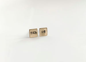 fuck off, Square Hand Stamped Earrings