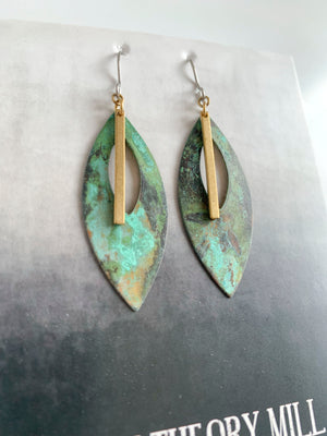 Green Patina Leaf Dangle Earrings - LIMITED RELEASE