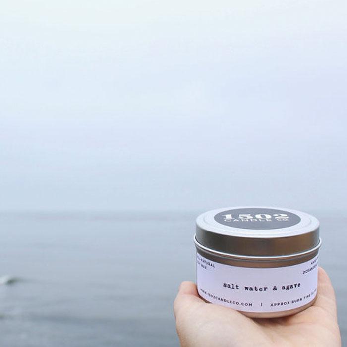 salt water & agave soy wax candle - 6oz travel tin