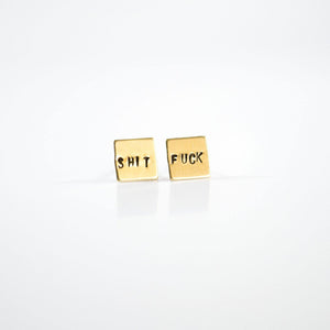SHIT FUCK, Hand Stamped Earrings