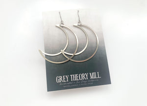 Silver Crescent Moon Dangly Earrings - made w/hypoallergenic titanium earring hooks