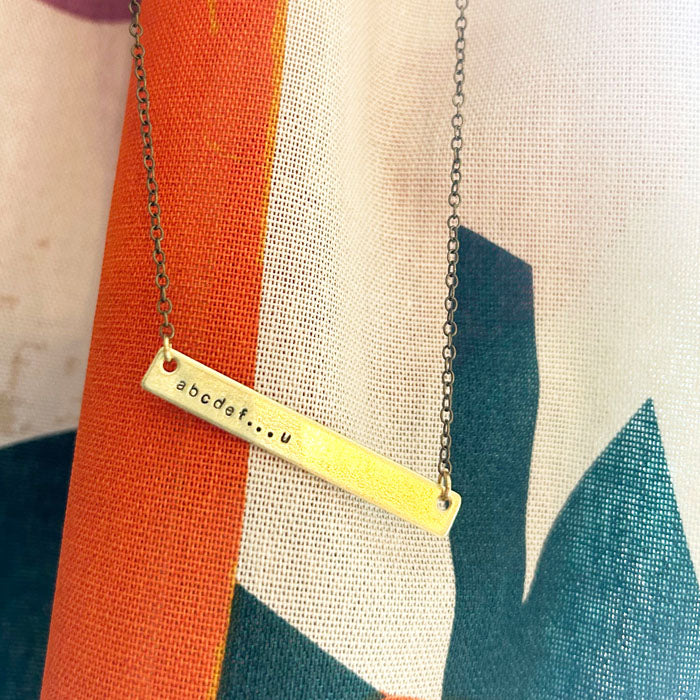 abcdef...u Hand Stamped Bar Necklace