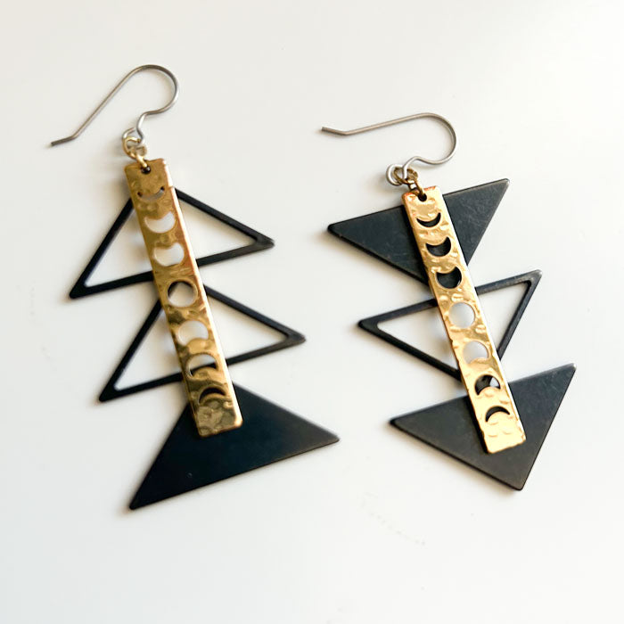 Black Triangle Moon Phase Earrings **LIMITED RELEASE**
