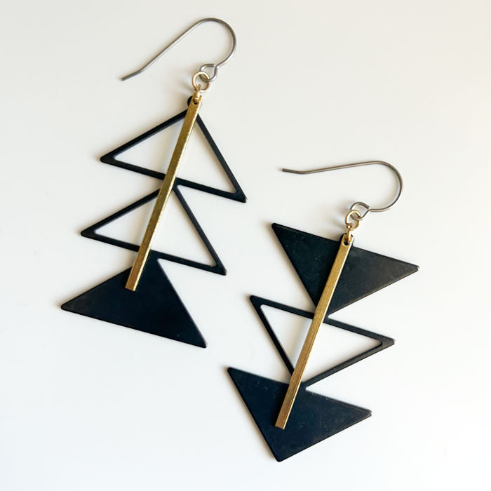 Black Triangles, divided Earrings **LIMITED RELEASE**