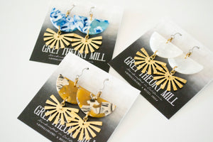 Geometric Dangly Earrings, Semi-Circle Sun Bursts **LIMITED RELEASE**