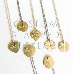 Custom Hand Stamped Heart or Circle Necklaces **NEW CHAIN**