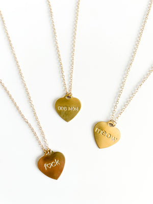 Stamped Heart or Circle Necklace | mama, DOG MOM, cat mom,SALTY,  fuck, nope, purrr, meow, SAVAGE