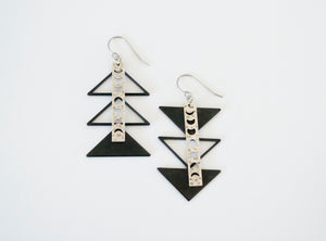 Black Triangle Moon Phase Earrings in Silver **LIMITED RELEASE**