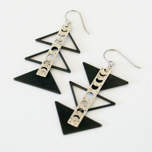 Black Triangle Moon Phase Earrings in Silver **LIMITED RELEASE**