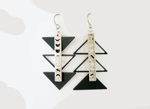 Black Triangle Moon Phase Earrings in Silver **LIMITED RELEASE**