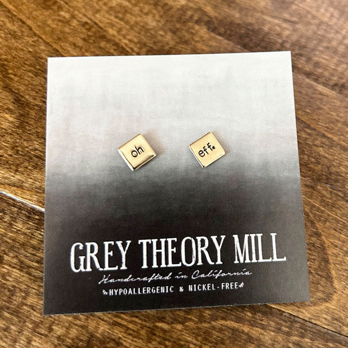 oh eff. Hand-Stamped Square earrings - made w/hypoallergenic titanium earring posts