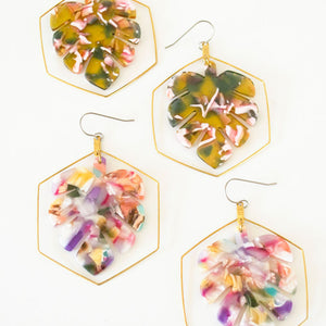 Tortoise Shell Monstera Acetate Dangle Earrings in PISTACHIO or WATERCOLOR - LIMITED RELEASE