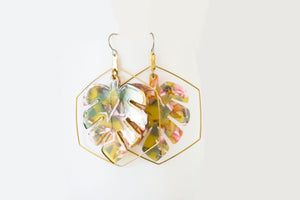 Tortoise Shell Monstera Acetate Dangle Earrings in PISTACHIO or WATERCOLOR - LIMITED RELEASE