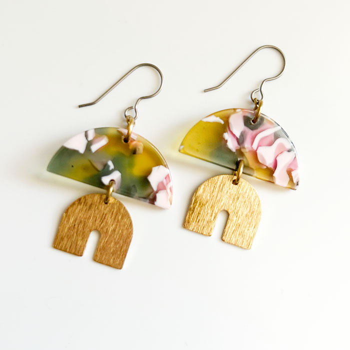 Pistachio Semi-Circle Dangle Earrings **LIMITED RELEASE**