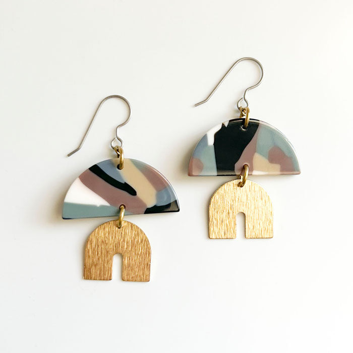 Slate & Mauve Semi-Circle Dangle Earrings **LIMITED RELEASE**