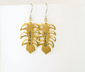 STAY WILD Monstera Dangle Earrings made with hypoallergenic earring hooks