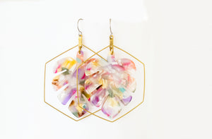 Tortoise Shell Monstera Acetate Dangle Earrings in PISTACHIO or WATERCOLOR - LIMITED RELEASE