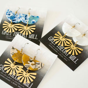 Geometric Dangly Earrings, Semi-Circle Sun Bursts **LIMITED RELEASE**