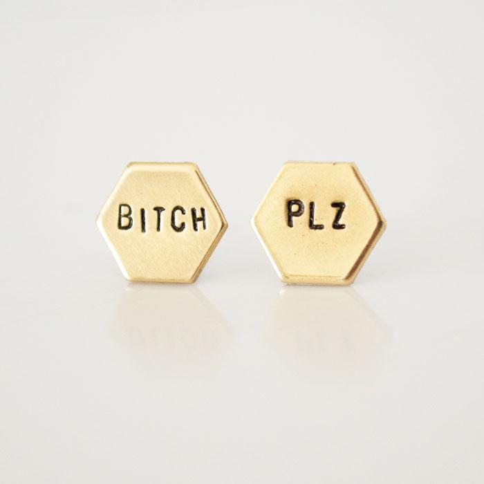 BITCH PLZ, Hexagon Earrings