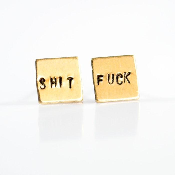SHIT FUCK, Hand Stamped Earrings