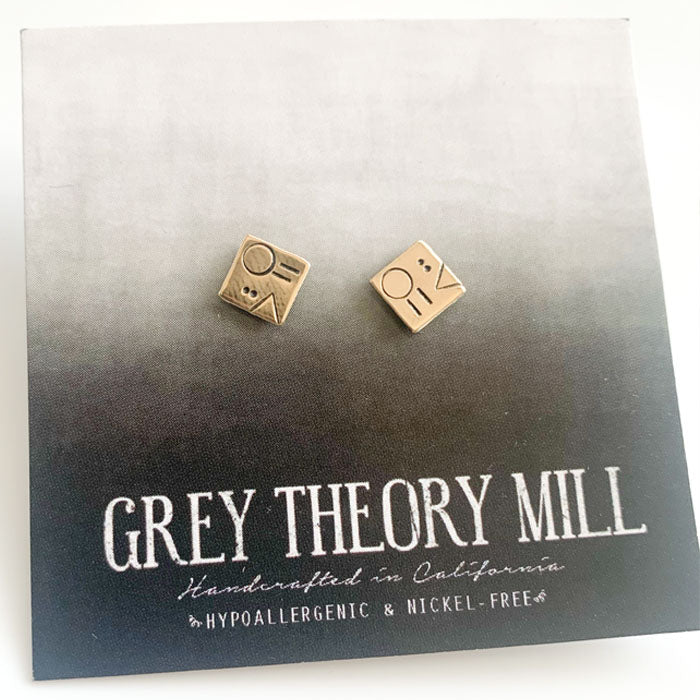 Abstract Squares, Hand Stamped Earrings - LIMITED RELEASE