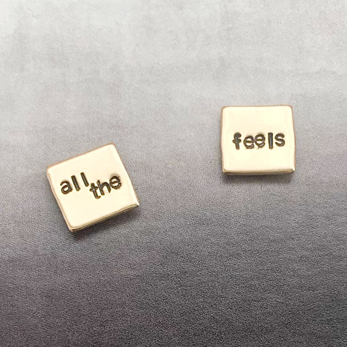 all the feels, Hand-Stamped Square earrings - made w/hypoallergenic titanium earring posts