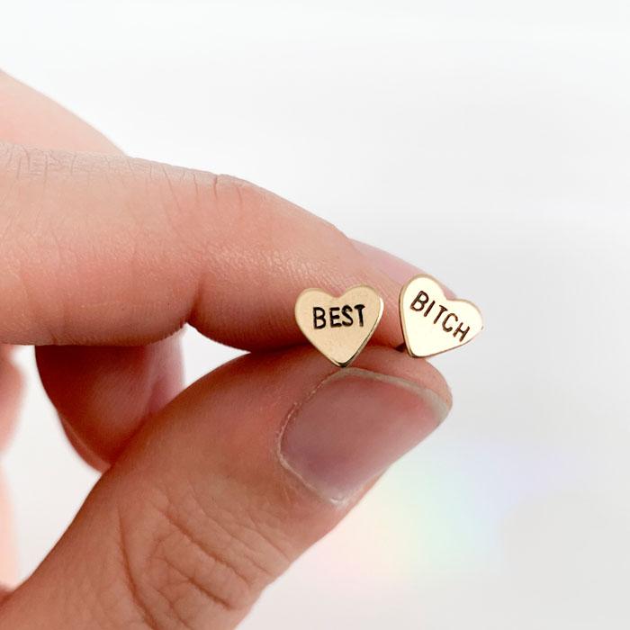 BEST BITCH, Heart Earrings