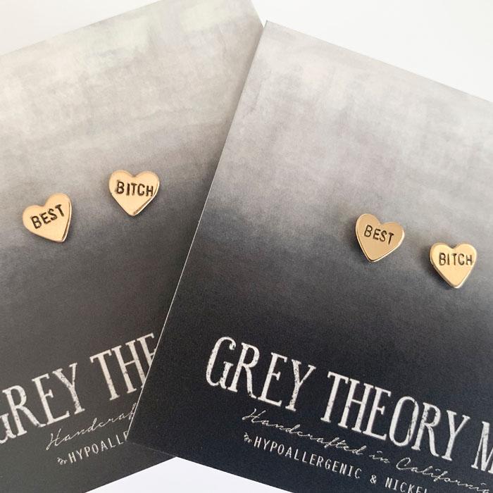 BESTIE GIFTS! BEST BITCH, Heart Earrings 2 pair +
