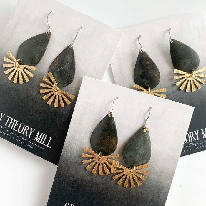 Black Patina Sunburst Dangle Earrings - LIMITED RELEASE