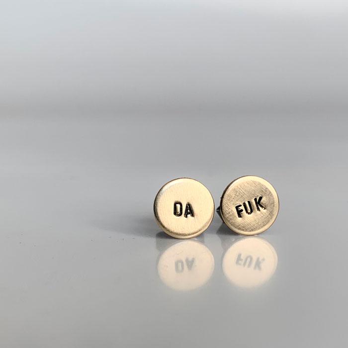 DA FUK Earrings – Funny Snarky Statement Earrings, Hypoallergenic Gold Circle Jewelry, Unique Gifts for Her
