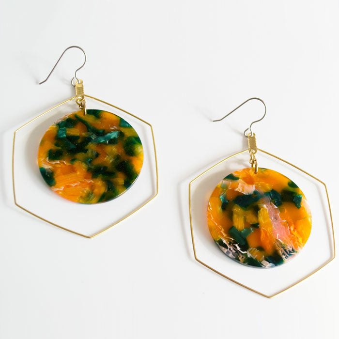 Desert Oasis Tortoise Shell Circle Dangle Earrings