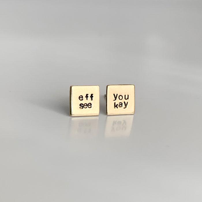 eff you see kay, Square Hand Stamped Earrings
