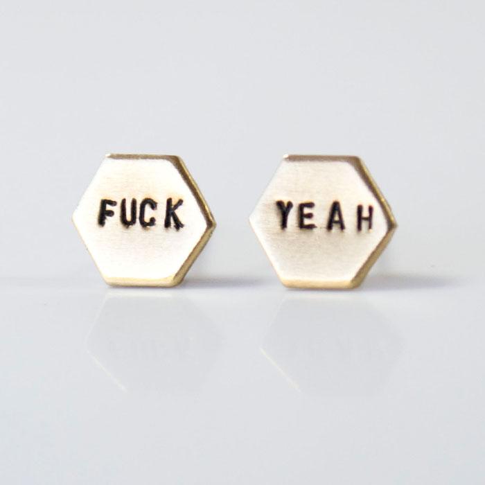 FUCK YEAH, Hexagon Earrings