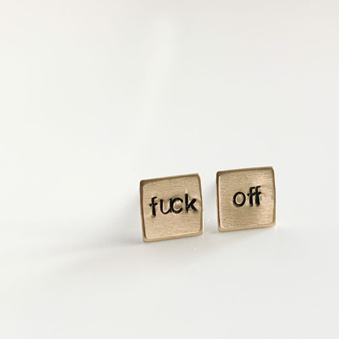 fuck off, Square Hand Stamped Earrings