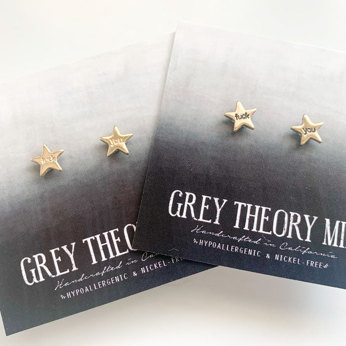 fuck you star earrings, made w/ hypoallergenic nickel-free titanium posts