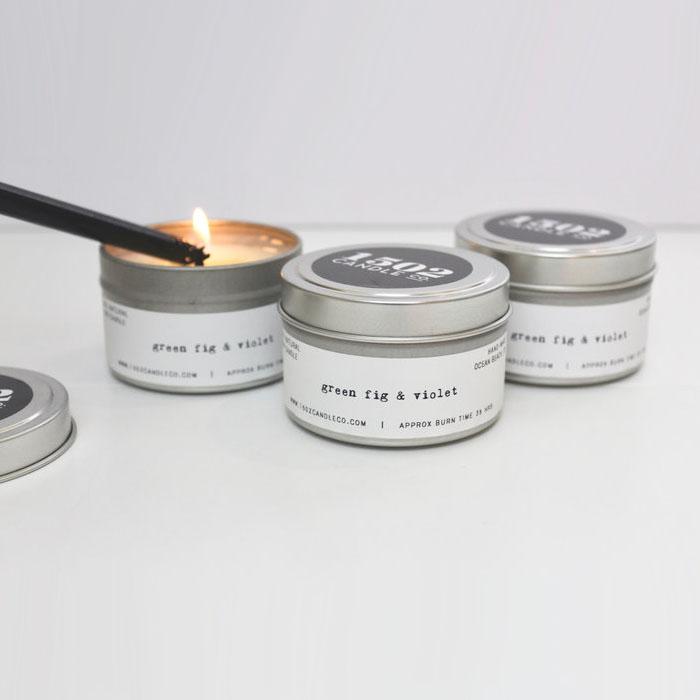 green fig & violet soy candle- 6oz travel tin