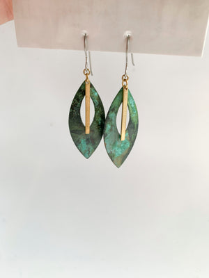 Green Patina Leaf Dangle Earrings - LIMITED RELEASE