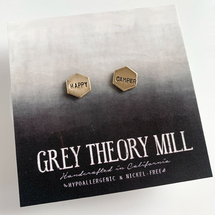 HAPPY CAMPER, Hypoallergenic Titanium post, Hexagon Earrings