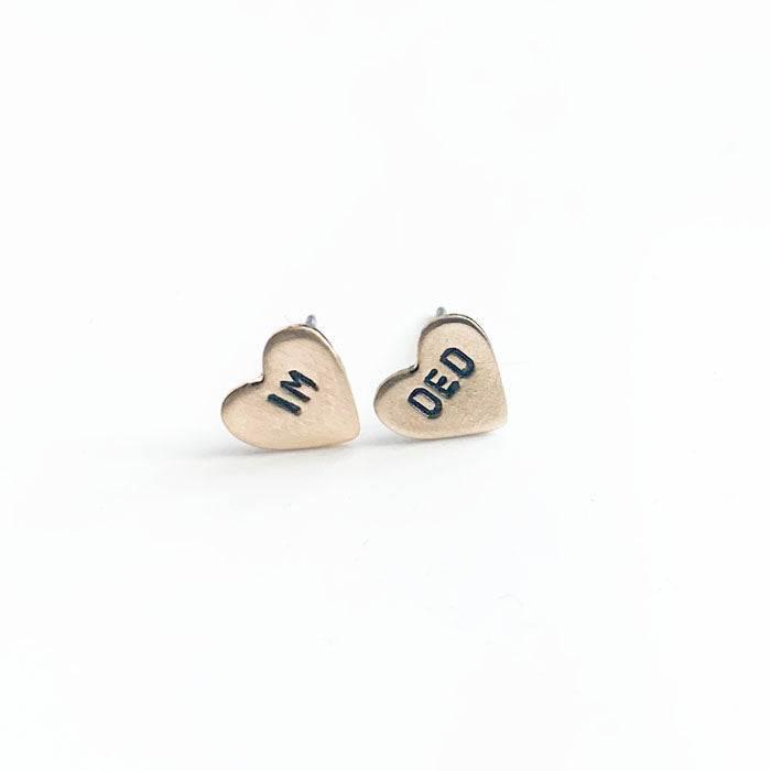 IM DED Heart Earrings, made w/ hypoallergenic titanium posts, nickel free
