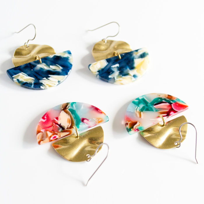 Semi-Circle Tortoise Acetate- Indigo & Tropicana-Dangle Earrings