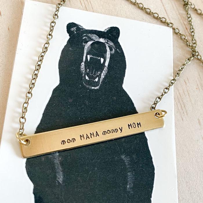 mom MAMA mommy MOM, Bar Necklace
