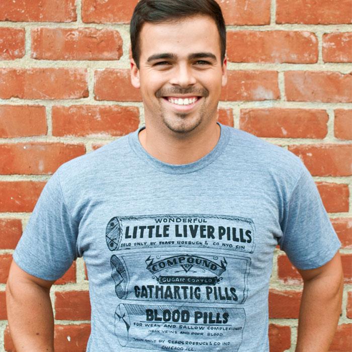 Pill Box T-Shirt (Grey), printed on American Apparel