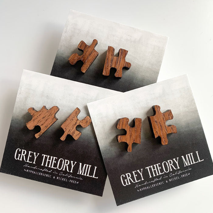 Wooden Puzzle Piece Earrings - LIMITED RELEASE