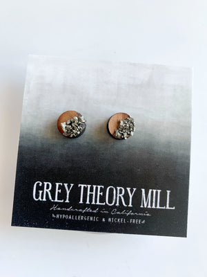 Wooden Circle dipped in Crushed Pyrite Earrings - LIMITED RELEASE