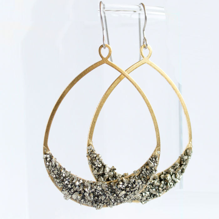 Crushed Pyrite Hoop Dangle Earrings - LIMITED RELEASE
