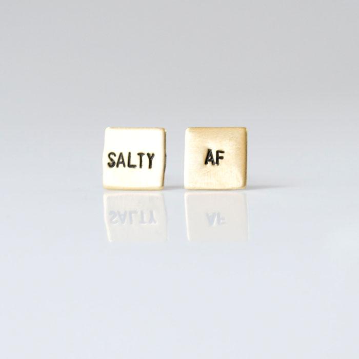 SALTY AF, Hand Stamped Earrings