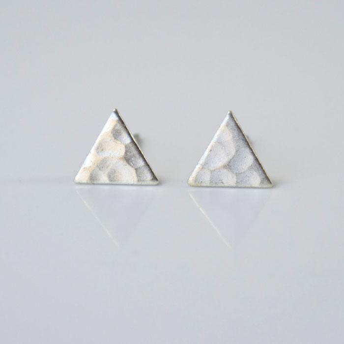 SILVER Hammered Triangle Earrings