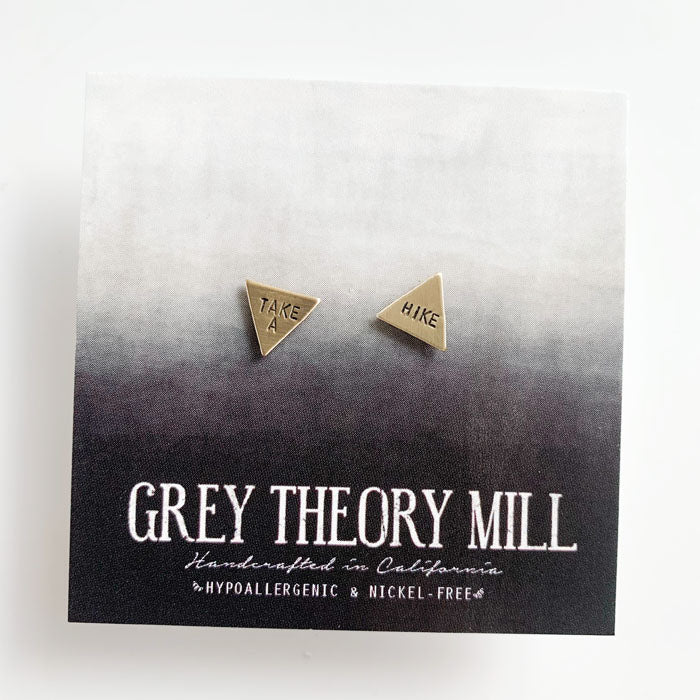 TAKE A HIKE, Hypoallergenic Triangle Earrings, Outdoor Lover Gift