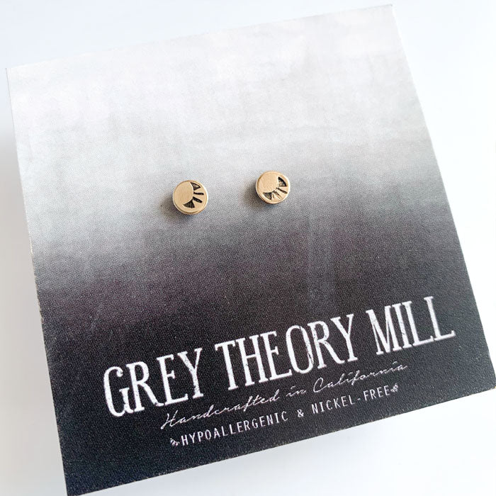 Tiny Crescent Moon Stamped Circle Earrings -- LIMITED RELEASE